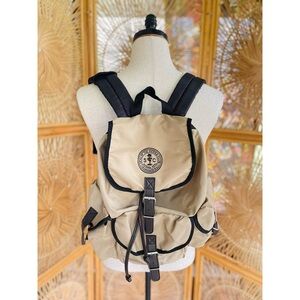 Sierra Club Tan Khaki Canvas Backpack Rucksack Knapsack Embroidered Logo